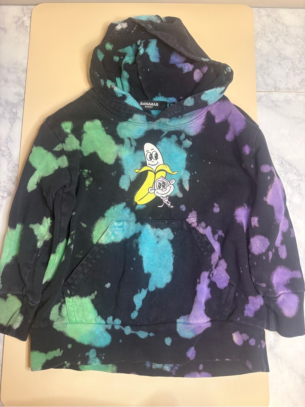 Banana Republic Black Tie-Dye Kids Hoodie with Yellow Banana Graphic